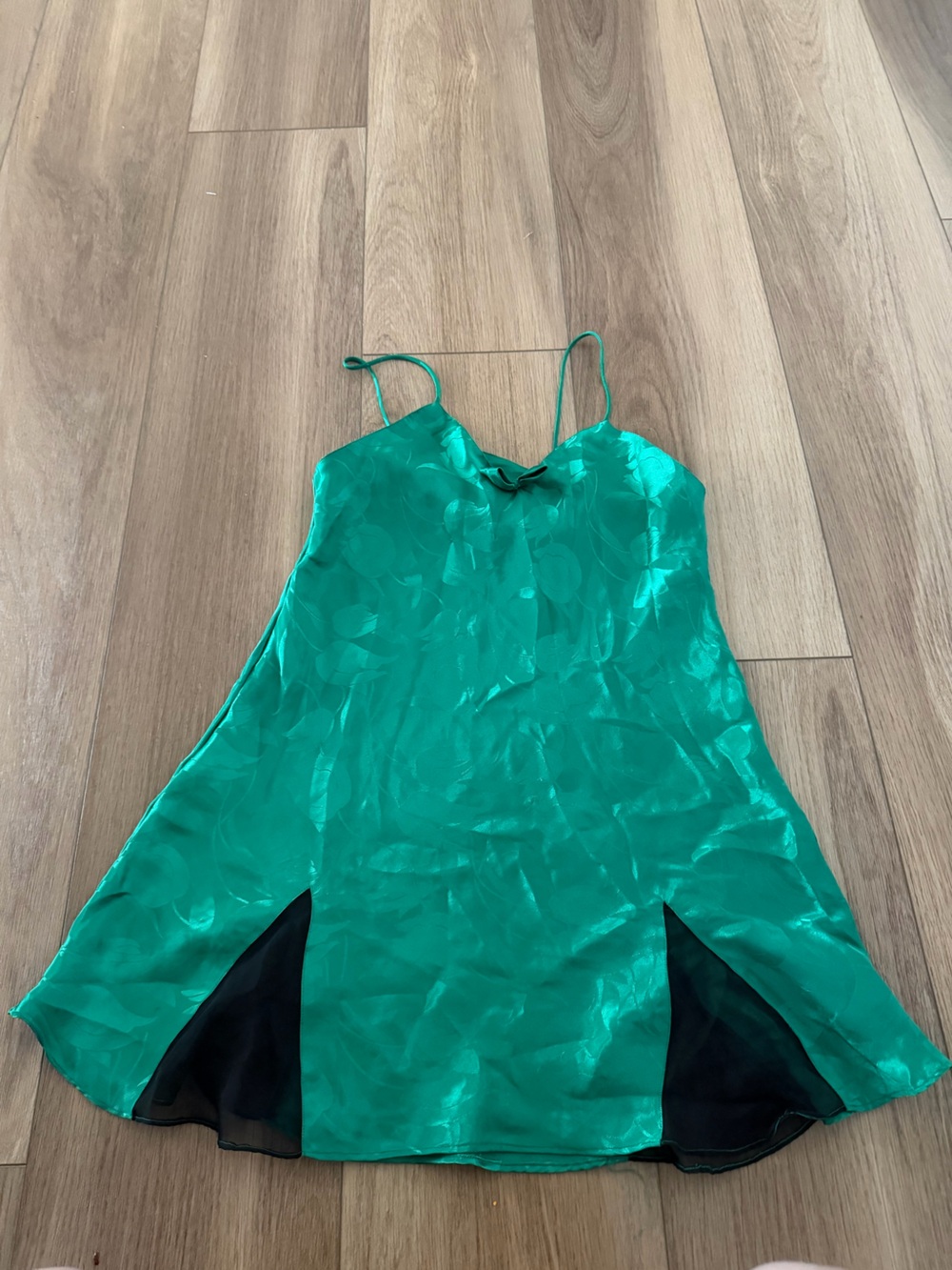 Victoria’s Secret gold label vintage Green Satin Slip Dress with Black Insets